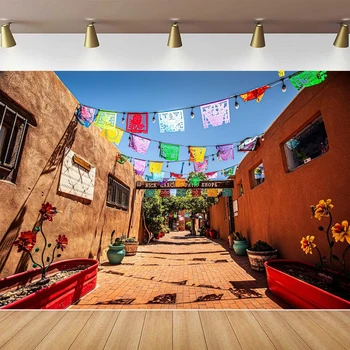 New Mexico Vecpilsētas Ielas Fotogrāfijas Fons Adobe Stila Ēkas, Krāsains Papīrs-Cut Karekļi Fona Partijas Apdare