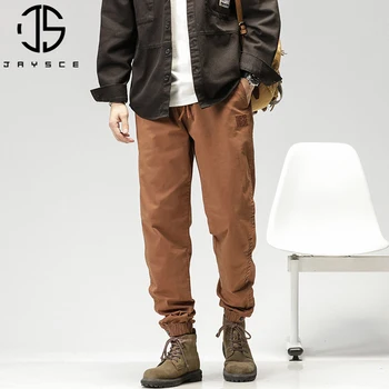JAYSCE Vīriešu Modes Āra Skriešanas Kravas Pannas Shibuya Stila Izšuvumus, Melnas Bikses Darba Multi-pocket Darba Bikses
