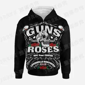 Guns N Roses Zip Up Pelēkā Vārna Lielgabarīta Hip Hop, Rock, Punk Streetwear Vīriešiem, Zēniem, Bērniem Drēbes Kapuci Garām Piedurknēm Jakas Ar Kabatām