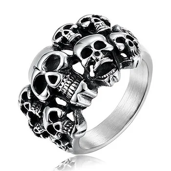 Panku Stils Pārliecinošu Dubultā Slāņa Skull Ring Nerūsējoša Tērauda Kaklarota Skull Ring