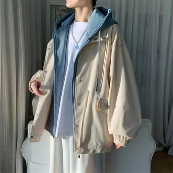 Gadījuma Kapuci Jakas Vīriešu Pavasara Modes 2023 Vīriešu Apģērbu pelēkā vārna Zaudēt Viltus Divi Gabali Mēteļi Harajuku Moderns Streetwear Vīriešiem