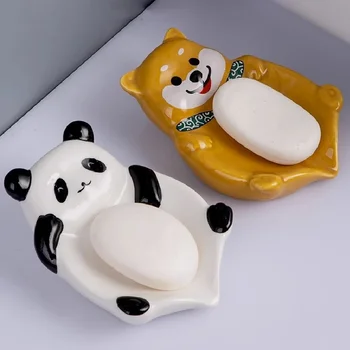 Panda Shiba Inu Ziepju Kaste Vannas Istaba Keramikas Ziepju Kastē Radošo Karikatūra Drenāžas Ziepju Uzglabāšanas Plaukts Vannas Istaba Dekoratīvo Ziepju Trauks