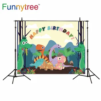 Funnytree fona foto studija dinozauru karikatūra dzimšanas dienas svinības bērniem, augu fotogrāfijas fons photobooth photocall