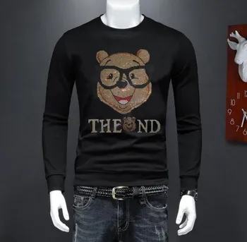 BORUNKE Dizainers Rhinestone Jaunas Drēbes, Vīriešu džemperi Iela džemperi sporta Krekls