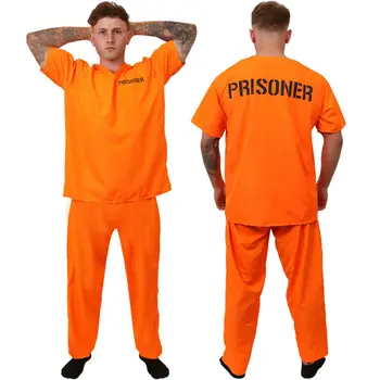 Pieaugušo Ieslodzītais Kostīms, Oranžs Ieslodzītais Jumpsuit Arestants Apģērbs par Halloween Apelsīnu Ieslodzītā Kostīms Vīriešu Cietumā Jumpsuit Kostīms