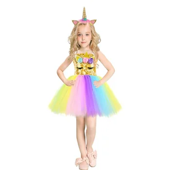 Princese Meitenes Varavīksnes Tutu Kleita Tērpiem, Pastelis Puķu Bērnu Meitene Birthday Party Kleitas Tilla Bērniem Halloween Cosplay Kostīmi