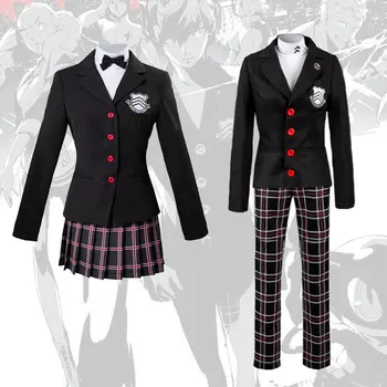 Spēle Persona 5 Akira Kurusu Cosplay Kostīmu P5 Ren Amamiya Pilns Komplekts, Skolas Vienādu Vīriešu Kostīmi Halloween Unisex Apģērbs; Žakete