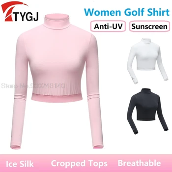 Sieviešu Golfa Krekli Ledus Zīda UV Aizsardzību, Topi Dāmas Vasaras Sauļošanās Apgriezts Topi Riteņbraukšana T-Krekls, Sporta, Golfa Apģērbu