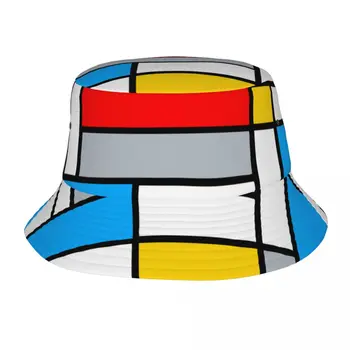 Vīrieši Sievietes Bob Cepuri Mondrian Sastāvs Ģeometriskā Karstā Vasaras Cepures Packable Āra Sporta Zvejas Cepuri Minimālisms Mākslas Bob Dāvanu