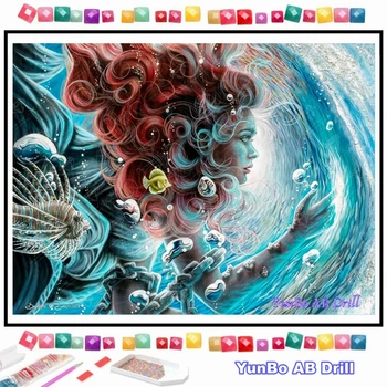 Fantasy Girl AB Urbt Mākslas Sapņo par Cilvēka Dimanta Gleznu Izšūšana Rhinestone SeaWoman Cross Stitch Mozaīkas HomeDecor