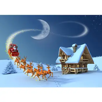 Santa Claus Koka Māja, Ziemeļbriežu Mēness Ziemassvētku Fotogrāfija Fona Vinila Fons, Bērniem, Baby Photocall Mīl Foto