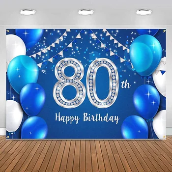 Laimīgs 80. Dzimšanas dienu Banner Fona Dekorācijas Puse balonu mirdzēt Piegādes Sievietēm, Vīriešiem, Zila, Sudraba Fotogrāfija Fona