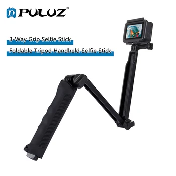 PULUZ 3-Ceļu Saķeri Selfie Stick Salokāms Statīvs Rokas Selfie Pagarināšanu Turētājs GoPro/Insta360 VIENU R/DJI Rīcības Kameras