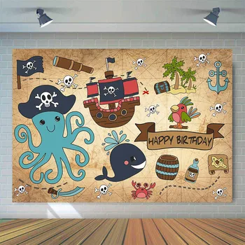 Happy Birthday Fons Fotogrāfijas Karību jūras Pirāti Vaļu Astoņkāji Piedzīvojumu Fona Photo Booth Studio
