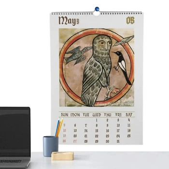 Viduslaiku Sienas Kalendārs Neglīts Pūce Sienas Kalendārs 2024. Gadam Dargon Jauno Gadu Hangable Kalendāra 2024 12 Mēnešu Plānotājs Putnu Gleznas Dāvanu