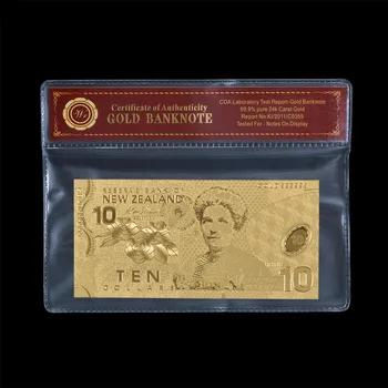 WR jaunzēlandes 10 NZD Viltotas Naudas Rēķinus Zelta Pārklājumu Banknoti RP Rāmis Prop Naudu, Folija Bankas Piezīme Nelielu Dāvanu, Vīriešiem