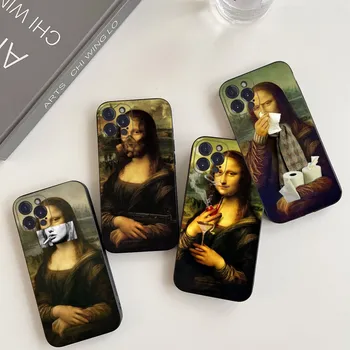 Smieklīgi Mona Lisa Tālrunis Lietā Par iPhone 14 11 12 13 Mini Pro XS Maks Vāciņš 6 7 8 Plus X XR SE 2020. gadam Būtiska Shell