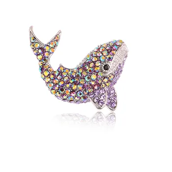 Modes Radošo Rotaslietas Rhinestone Vaļu Broša Violetā Crystal Lady Rotājumi Elegants Dzīvnieku Sieviešu Piespraudes Piederumi Dāvanas