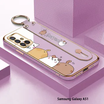 (Ar Aproce) Samsung Galaxy A51 A71 A31 A21S A11 M11 Karikatūra Kaķis Modelis Aizmugurējo Vāciņu Luksusa Apšuvuma TPU Telefonu Gadījumā