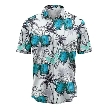 Havaju Vīriešu Krekls 3d Alus Kokosriekstu Koku Izdrukāt Augstas Kvalitātes Vīriešu Apģērbu Vasaras Gadījuma Īsām Piedurknēm Zaudēt Lielgabarīta Krekli