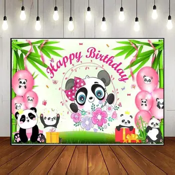 Panda Cute Karikatūra Bambusa Zoo Puses Fona Dzimšanas Dienu Apdare Pielāgotu Fona Spēli Baby Dušas Banner Fotogrāfija Backdrops