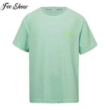 Bērniem Elpojošs T-krekls Golfs Tenisa Top Atdzist tīrtoņa Krāsu Īsām Piedurknēm Tee Top Bērni Zēni Meitenes Darbojas Jogas Sporta Tops