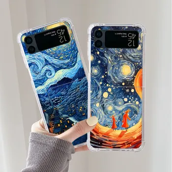 Mākslas Van Goga starry sky Case for Samsung Galaxy ZFlip3 zflip Z Flip5 Z Flip 4 Z Flip 3 5G Skaidrs, Mīksta Gaisa Vāciņu