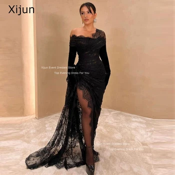 Xijun Black Sexy Mežģīņu Vakarkleita Viena Pleca, Augstu Šķēlumu Kluba Kokteilis Kleitas Oficiālu Balles Kleitas Sirēna Puse Kleitas 2023