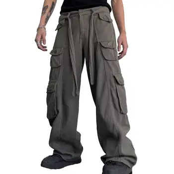 Vairākas Kabatas Vīriešu Bikses Universāls Vīriešu Kravas Bikses Stilīgs vienkrāsainu Vairākas Kabatas Loose-fit Taisni Pavasarī