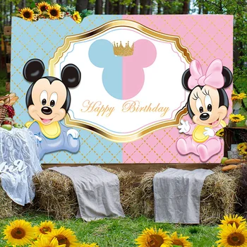 Disney Minnie Mickey Mouse Dzimumu Atklāt Karikatūra Fona Meitenēm Zēniem Zīdaiņu Dušas Dzimšanas Dienas Svinības Banner Apdare Fonu