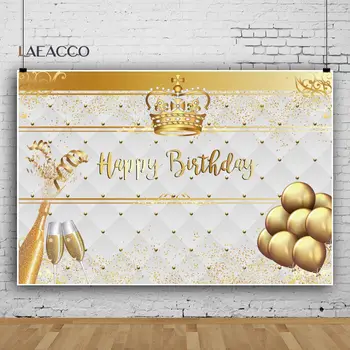 Laeacco Zelta Kronis Fons Happy Birthday Party Balonu Šampanieti Headboard Tekstūru Fotografēšanai Bērnu Fona Photocall