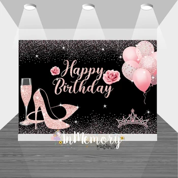 Melnā un rozā Zelta Fotogrāfijas Fona Papēži Baloni daudz laimes Dzimšanas dienā Fons Foto Studija Vinila Custom